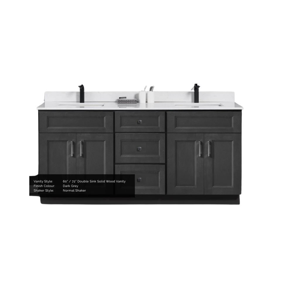 TC Wood Vanity - 60" Dark Grey Shaker Double Sink